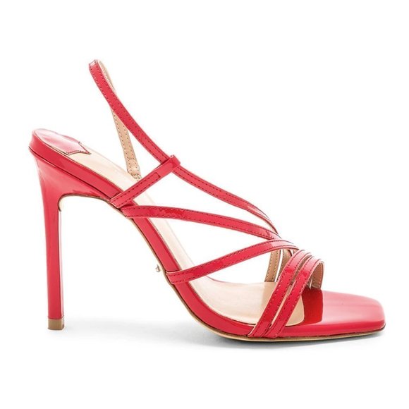 Revolve Tony Bianco Selena Heel Red Patent Leather Strappy Square Toe Stilettos - Picture 4 of 16